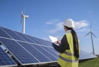 Energi terbarukan seperti tenaga surya, angin, dan air sebagai sumber energi masa depan.